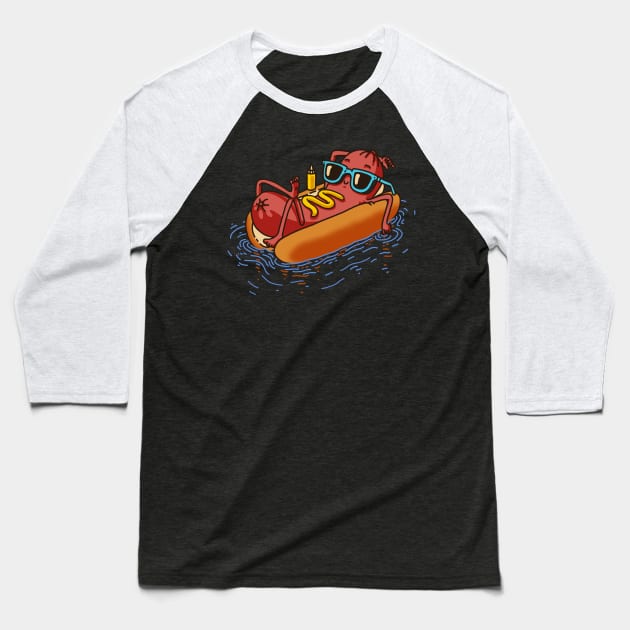 Hot Dog Summer Vacation Swimming Pool Baseball T-Shirt by vo_maria